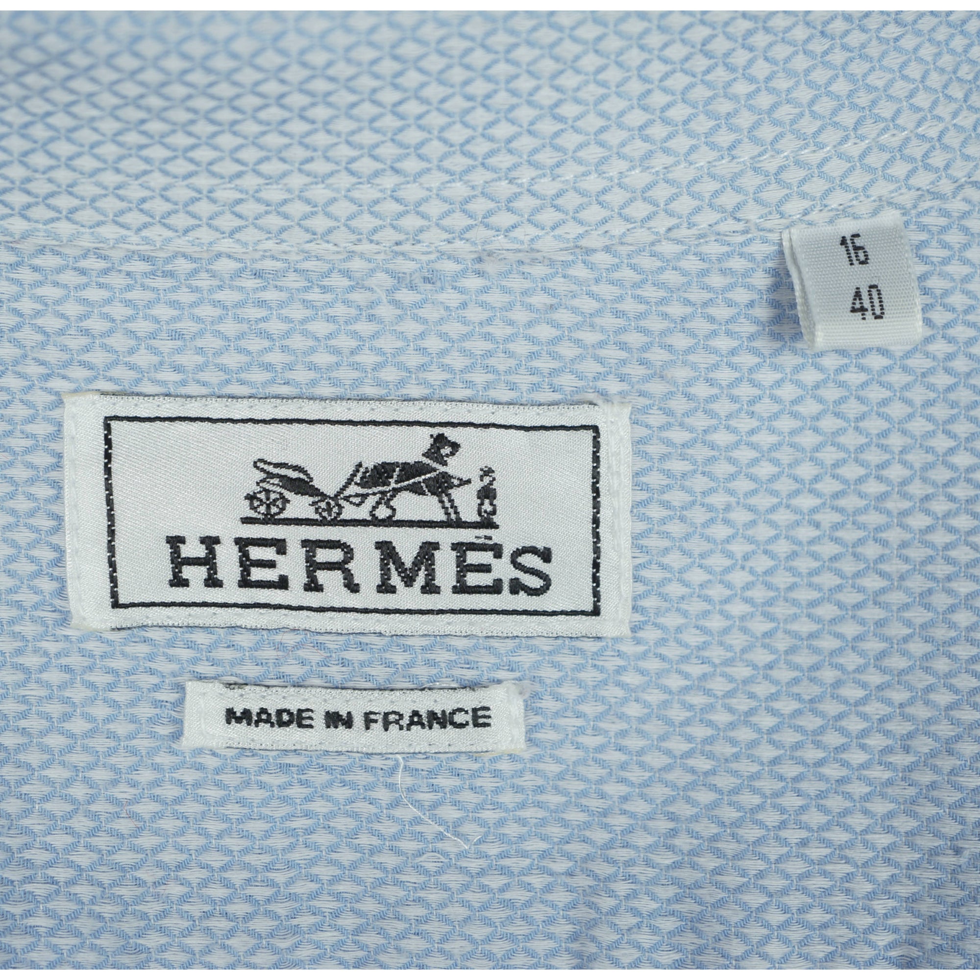 Hermes Shirt Blue Cotton Pique Mens Size L