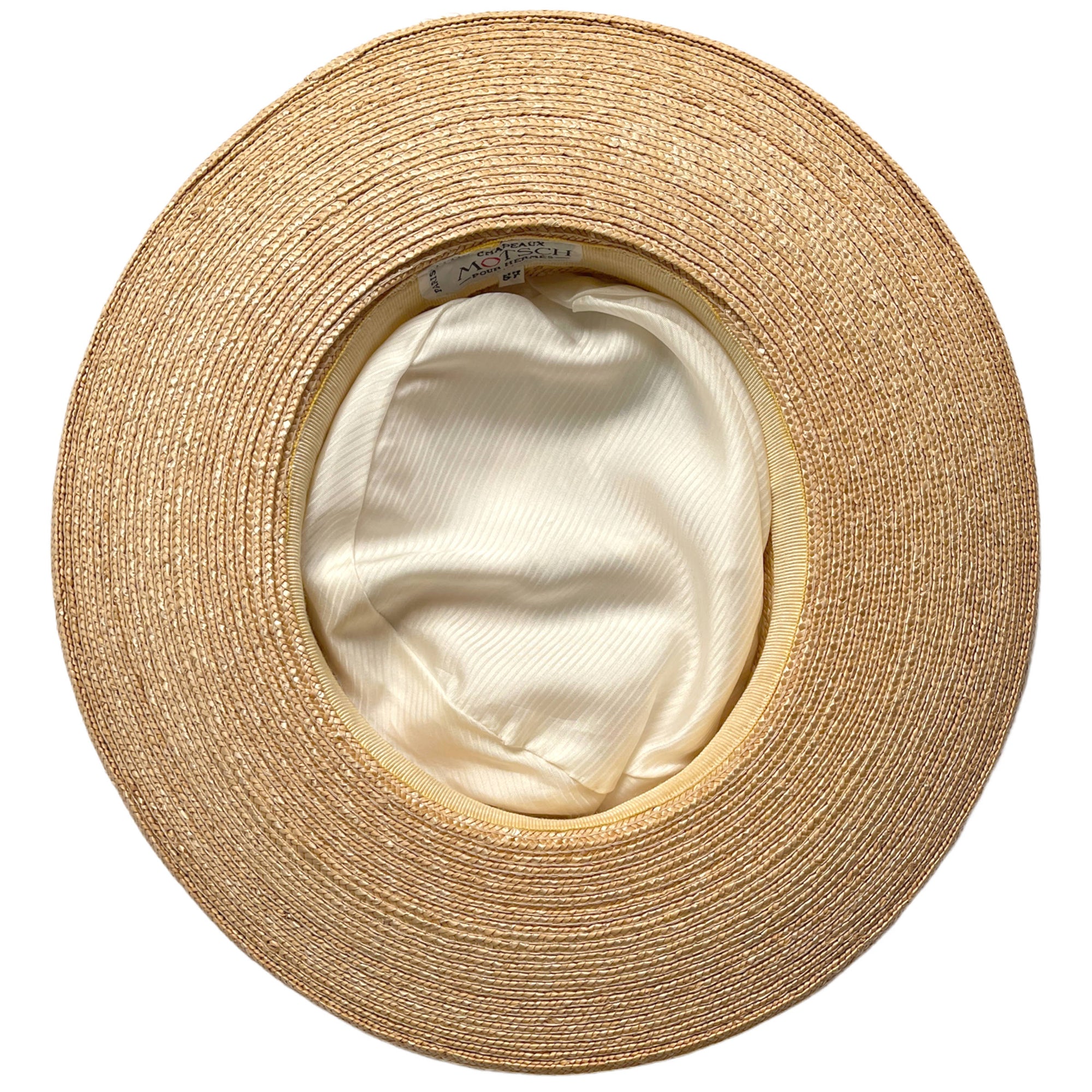 Vintage Motsch for Hermes Paris Hat with Printed Silk Crown and Straw Brim