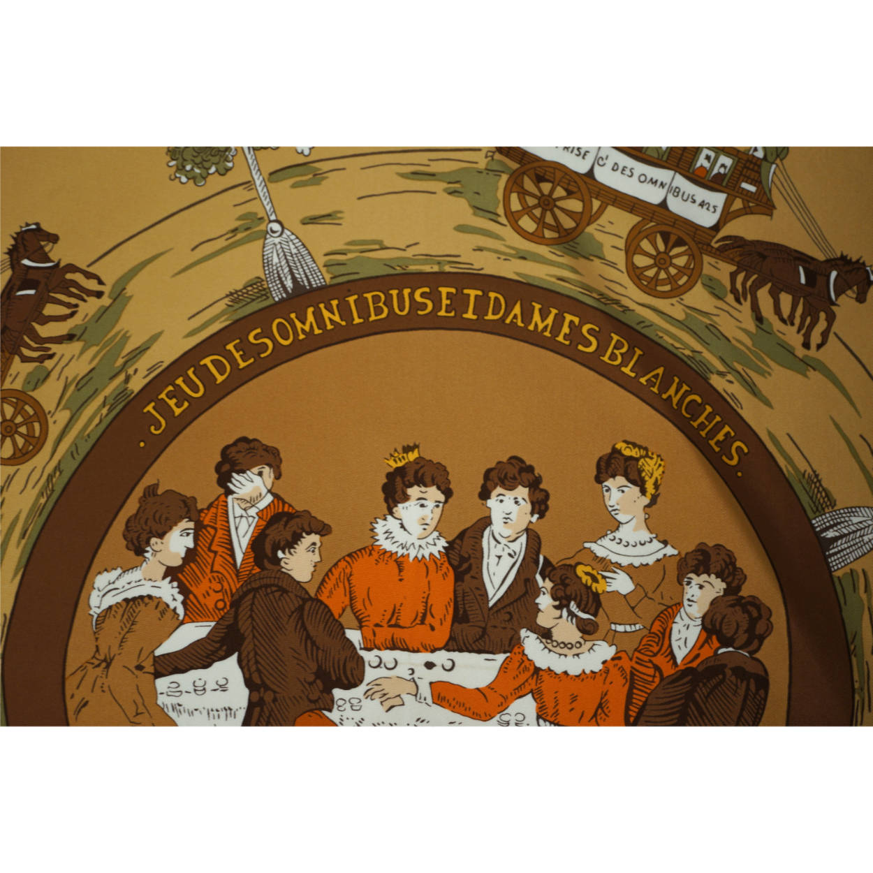 Vintage Hermes Silk Scarf Jeu des Omnibus Hugo Grygkar 35” - Poppy's Vintage Clothing