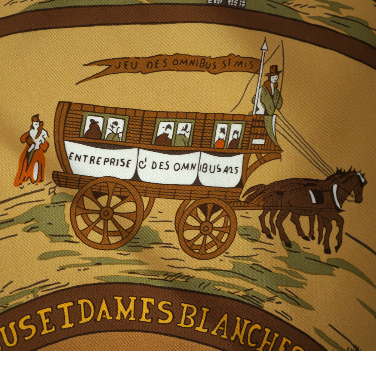 Vintage Hermes Silk Scarf Jeu des Omnibus Hugo Grygkar 35” - Poppy's Vintage Clothing