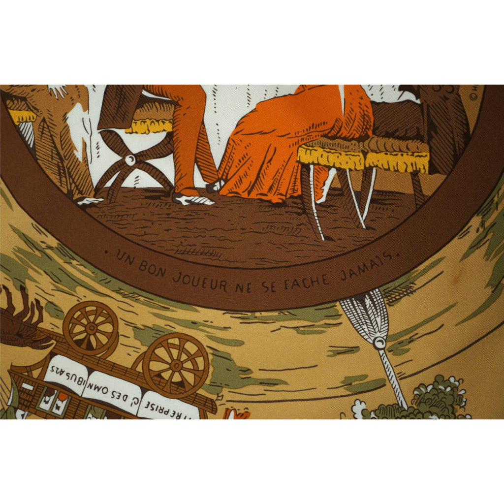 Vintage Hermes Silk Scarf Jeu des Omnibus Hugo Grygkar 35” - Poppy's Vintage Clothing