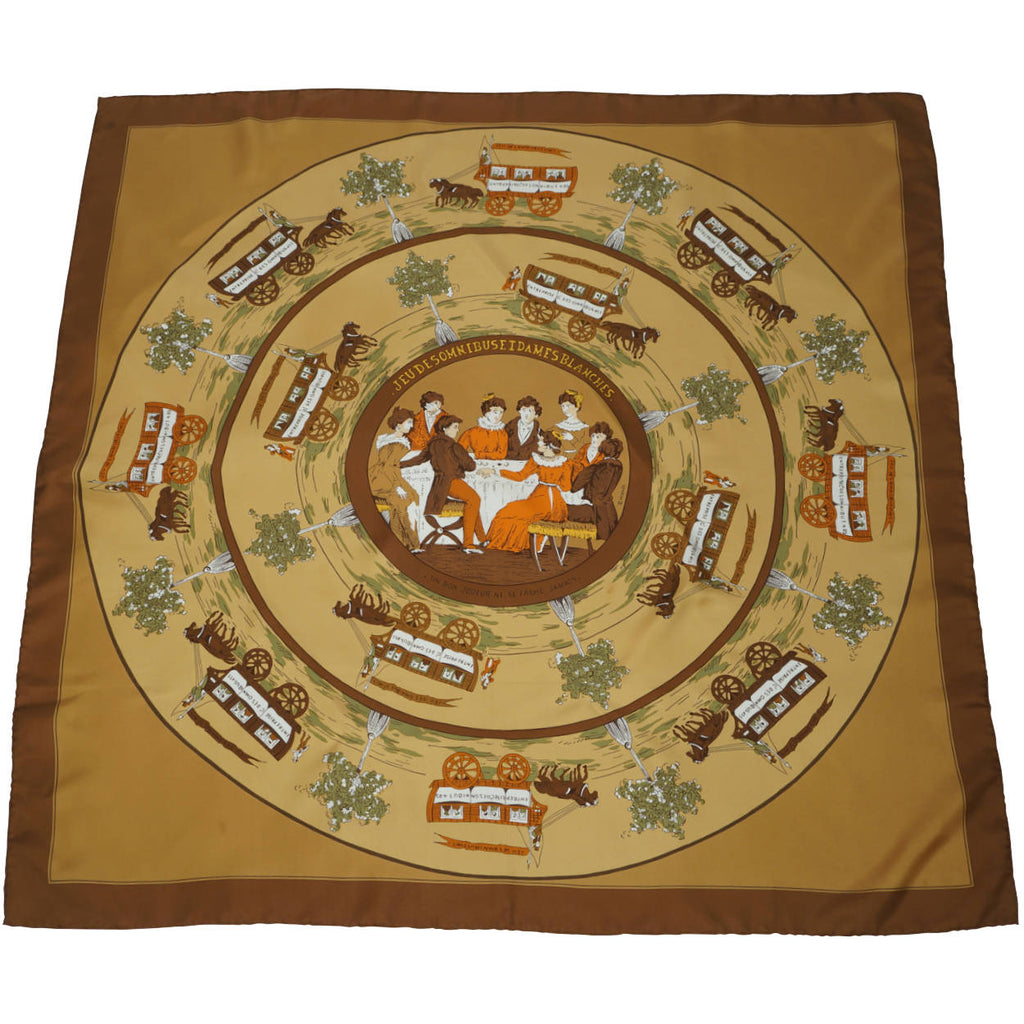 Vintage Hermes Silk Scarf Jeu des Omnibus Hugo Grygkar 35” - Poppy's Vintage Clothing