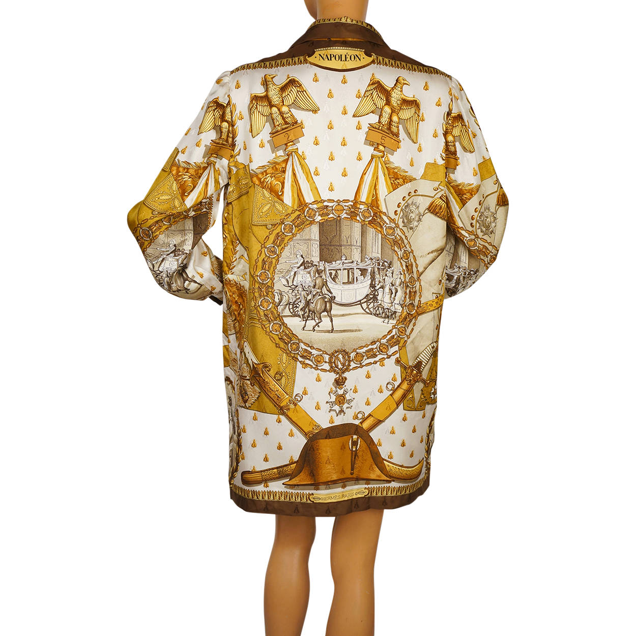 Vintage 1960s Hermes Paris Silk Scarf Shirt Dress Napoleon Pattern Signed Ledoux - Poppy's Vintage Clothing