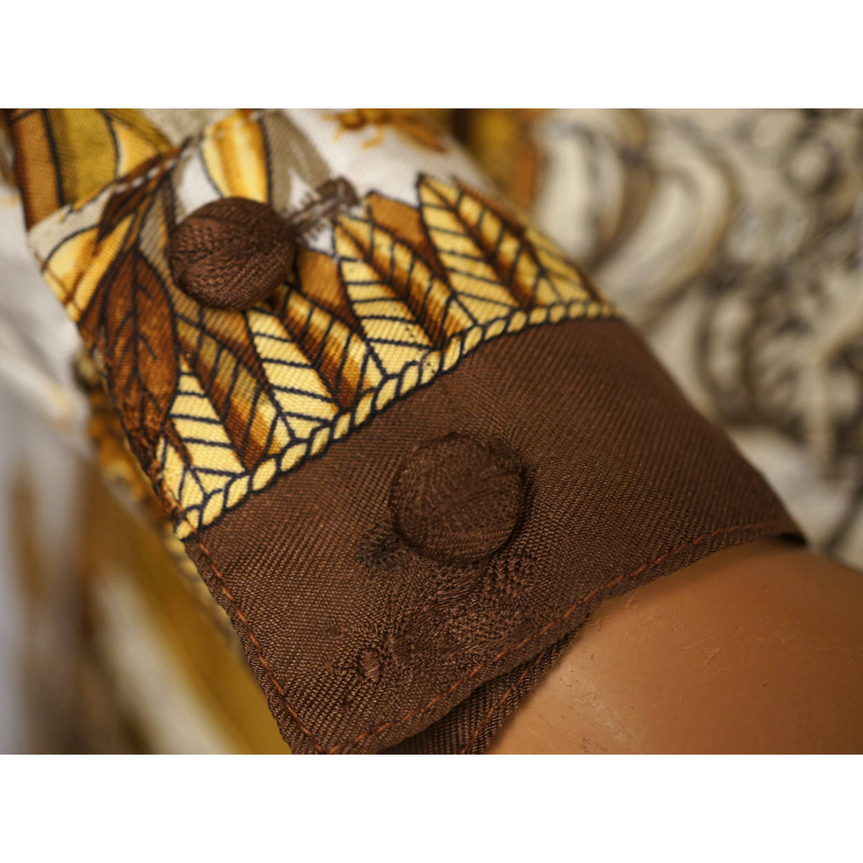 Vintage 1960s Hermes Paris Silk Scarf Shirt Dress Napoleon Pattern Signed Ledoux - Poppy's Vintage Clothing