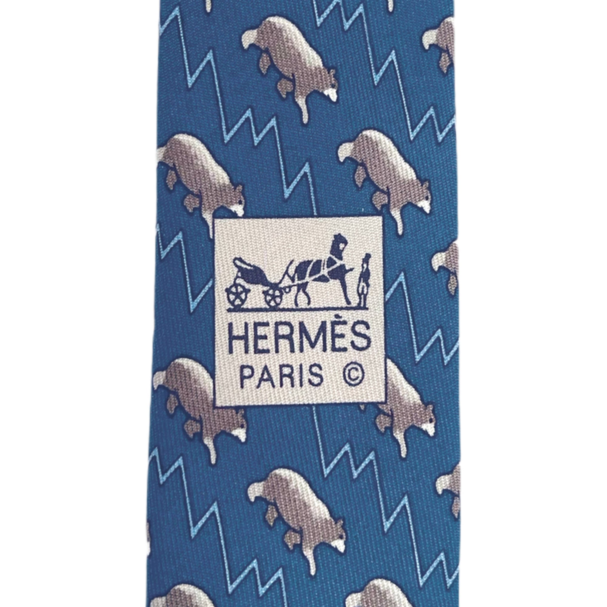 Vintage Hermes Wall Street Tie Bulls and Bears 5456 FA Blue Necktie