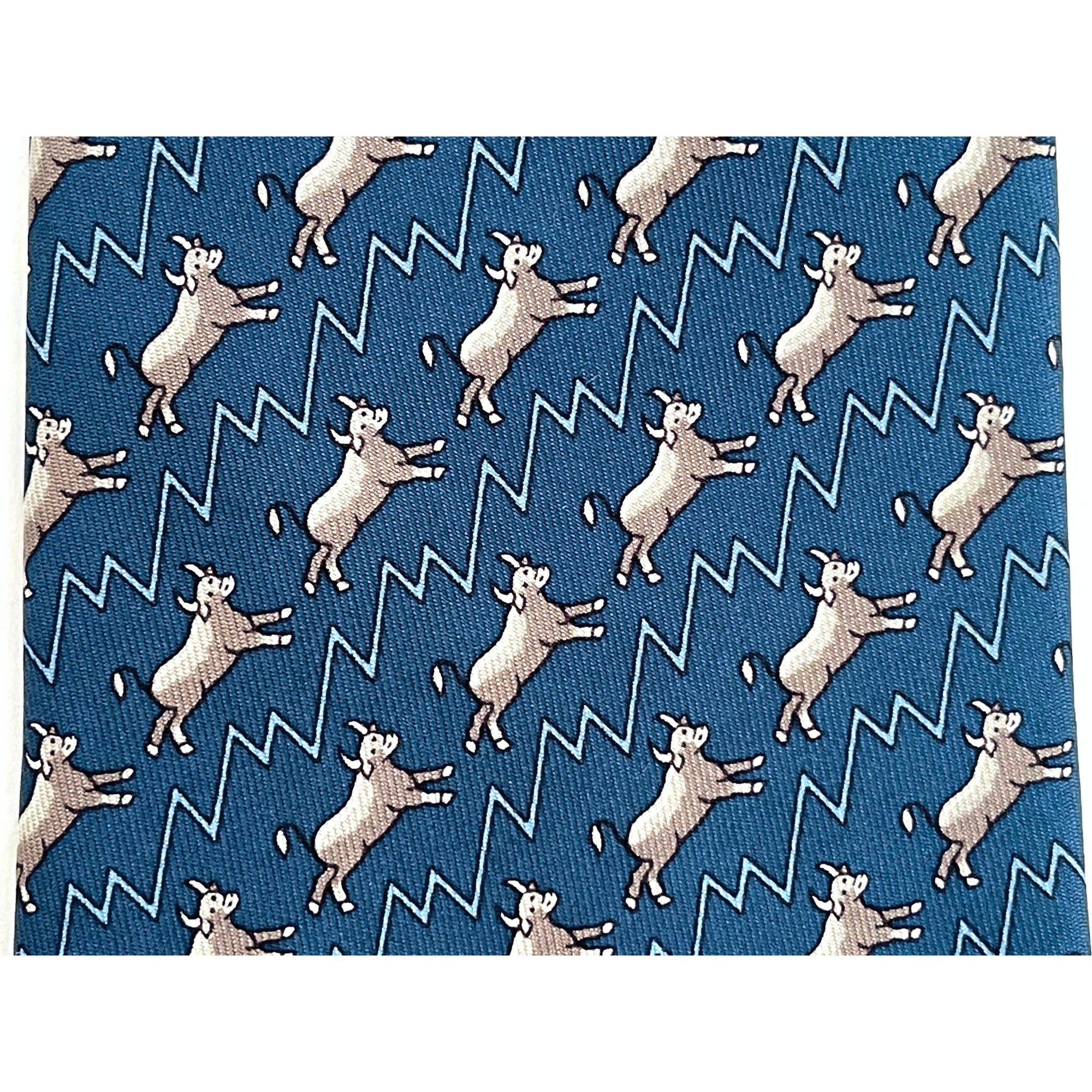 Vintage Hermes Wall Street Tie Bulls and Bears 5456 FA Blue Necktie