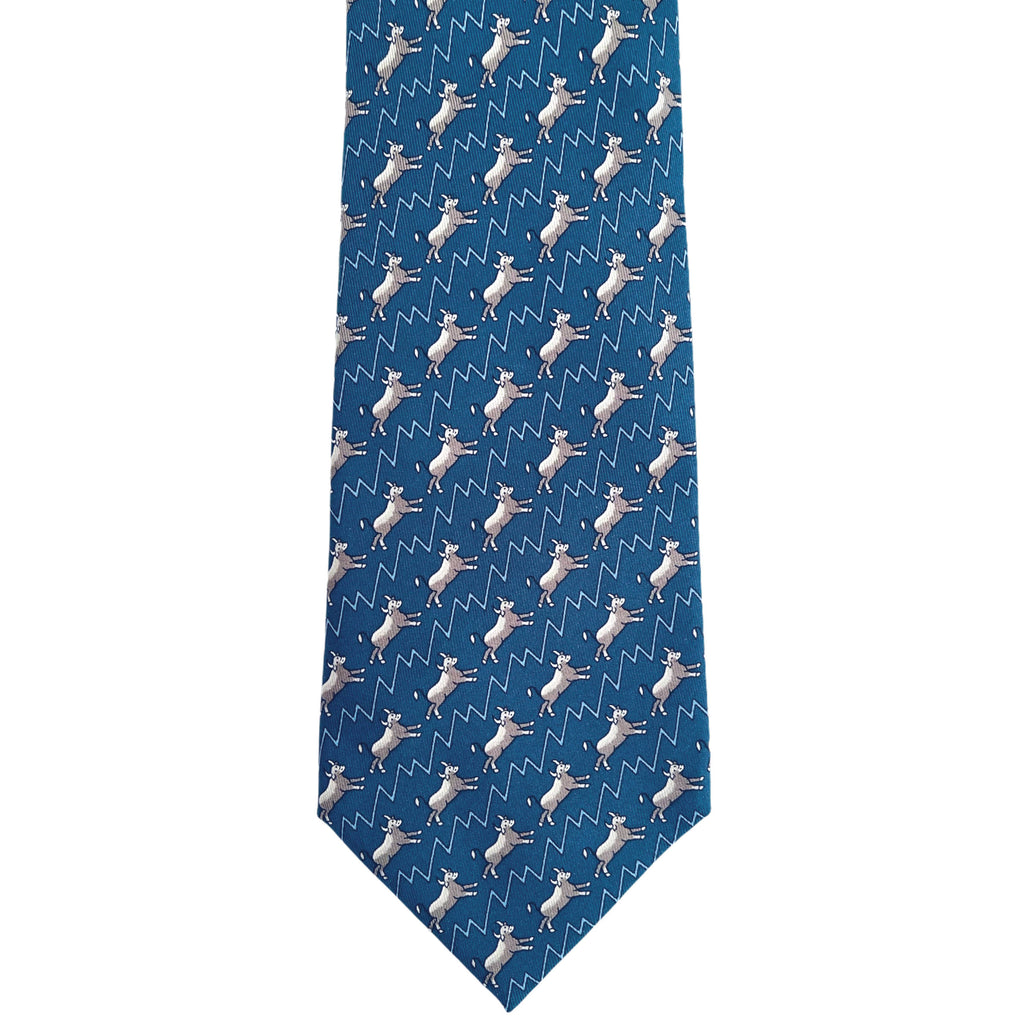 Vintage Hermes Wall Street Tie Bulls and Bears 5456 FA Blue Necktie