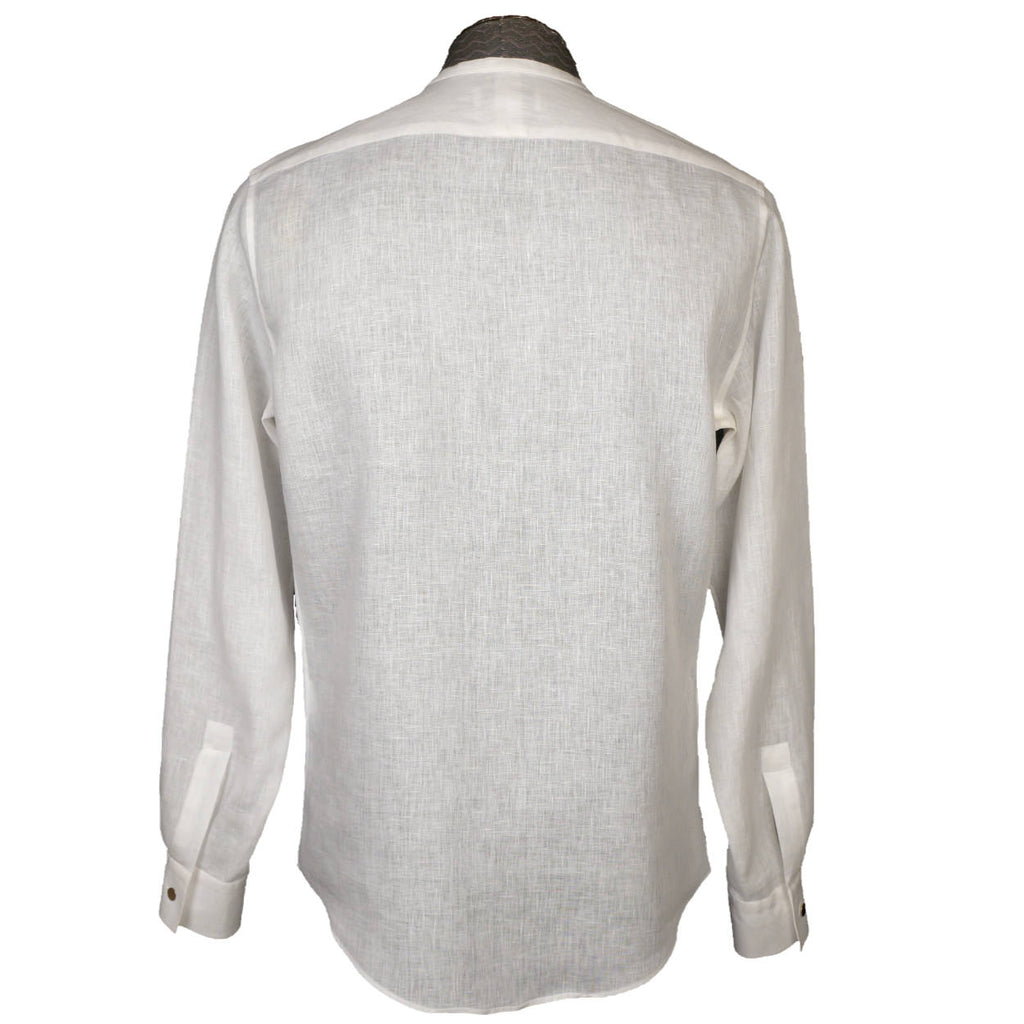 Hermes Paris White Linen Shirt Collarless Style Mens M - Poppy's Vintage Clothing