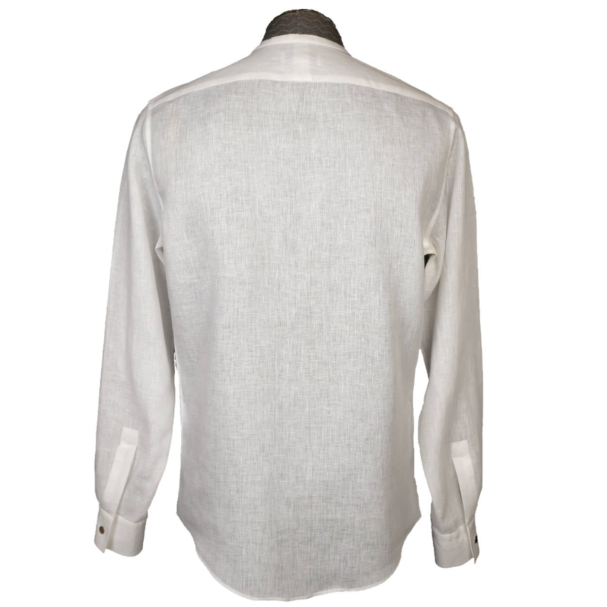 Hermes Paris White Linen Shirt Collarless Style Mens M - Poppy's Vintage Clothing