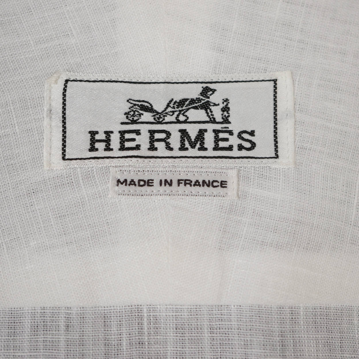 Hermes Paris White Linen Shirt Collarless Style Mens M - Poppy's Vintage Clothing