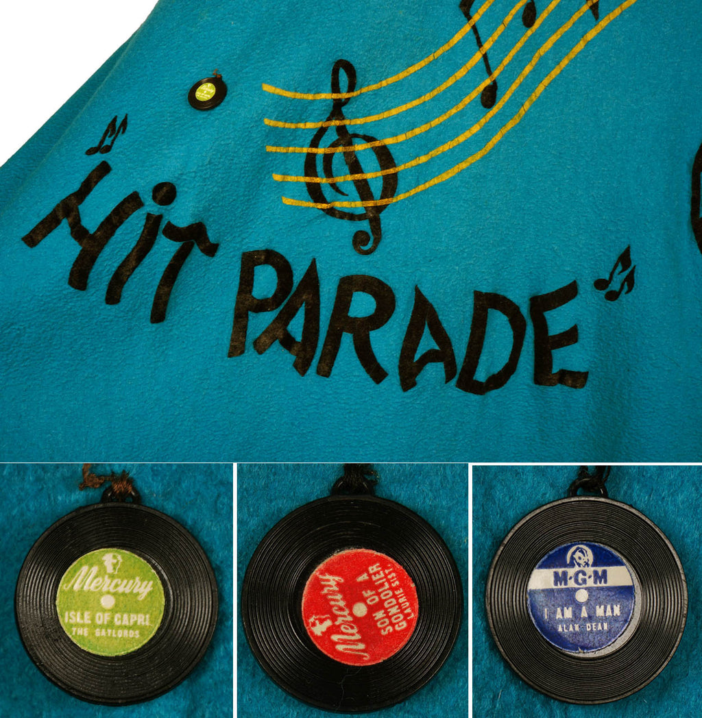 Vintage 50s Felt Circle Skirt Rockabilly Hit Parade Music Theme XS / S - Poppy's Vintage Clothing