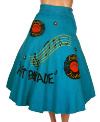 Vintage 50s Felt Circle Skirt Rockabilly Hit Parade Music Theme XS / S - Poppy's Vintage Clothing