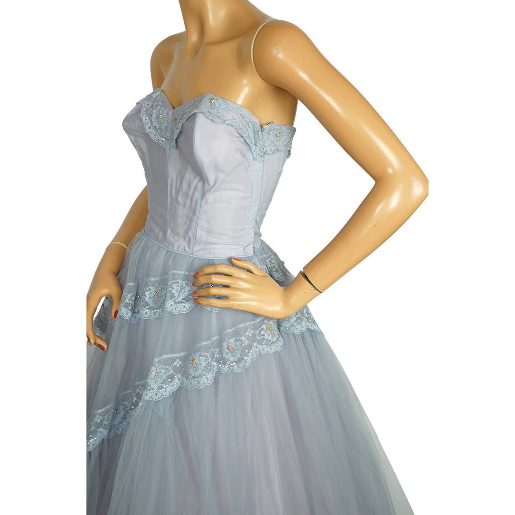 Vintage 50s Prom Dress Blue Tulle Ball Gown Size S Poppy's Vintage Clothing Vintage 50s Prom Dress Blue Tulle Ball Gown Size S Poppy's Vintage Clothing
