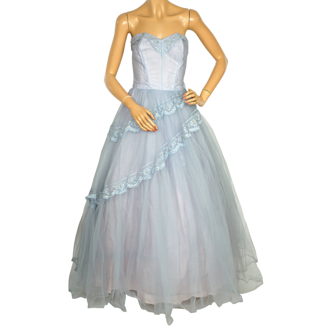 Vintage 50s Prom Dress Blue Tulle Ball Gown Size S – Poppy's Vintage Clothing