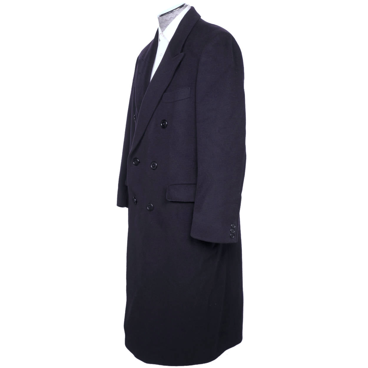 Vintage Mens English Wool & Cashmere Coat Navy Blue Overcoat Topcoat Size L 42 - Poppy's Vintage Clothing