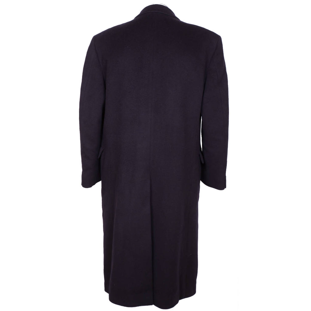 Vintage Mens English Wool & Cashmere Coat Navy Blue Overcoat Topcoat Size L 42 - Poppy's Vintage Clothing