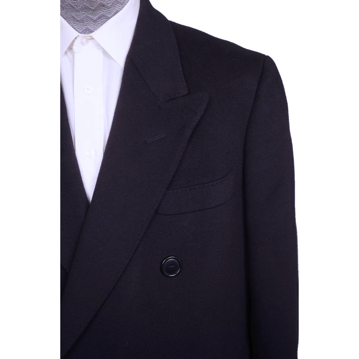 Vintage Mens English Wool & Cashmere Coat Navy Blue Overcoat Topcoat Size L 42 - Poppy's Vintage Clothing