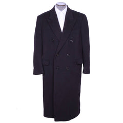 Vintage Mens English Wool & Cashmere Coat Navy Blue Overcoat Topcoat Size L 42 - Poppy's Vintage Clothing