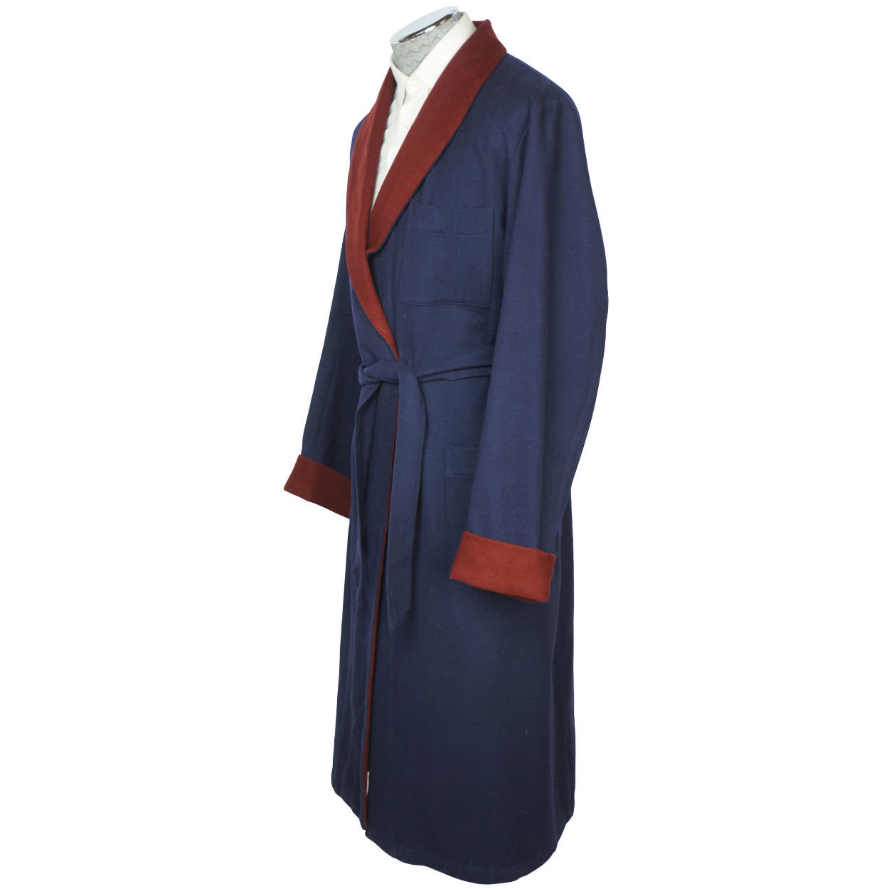 Vintage Mens English Dressing Gown Blue Wool Robe Size L - Poppy's Vintage Clothing
