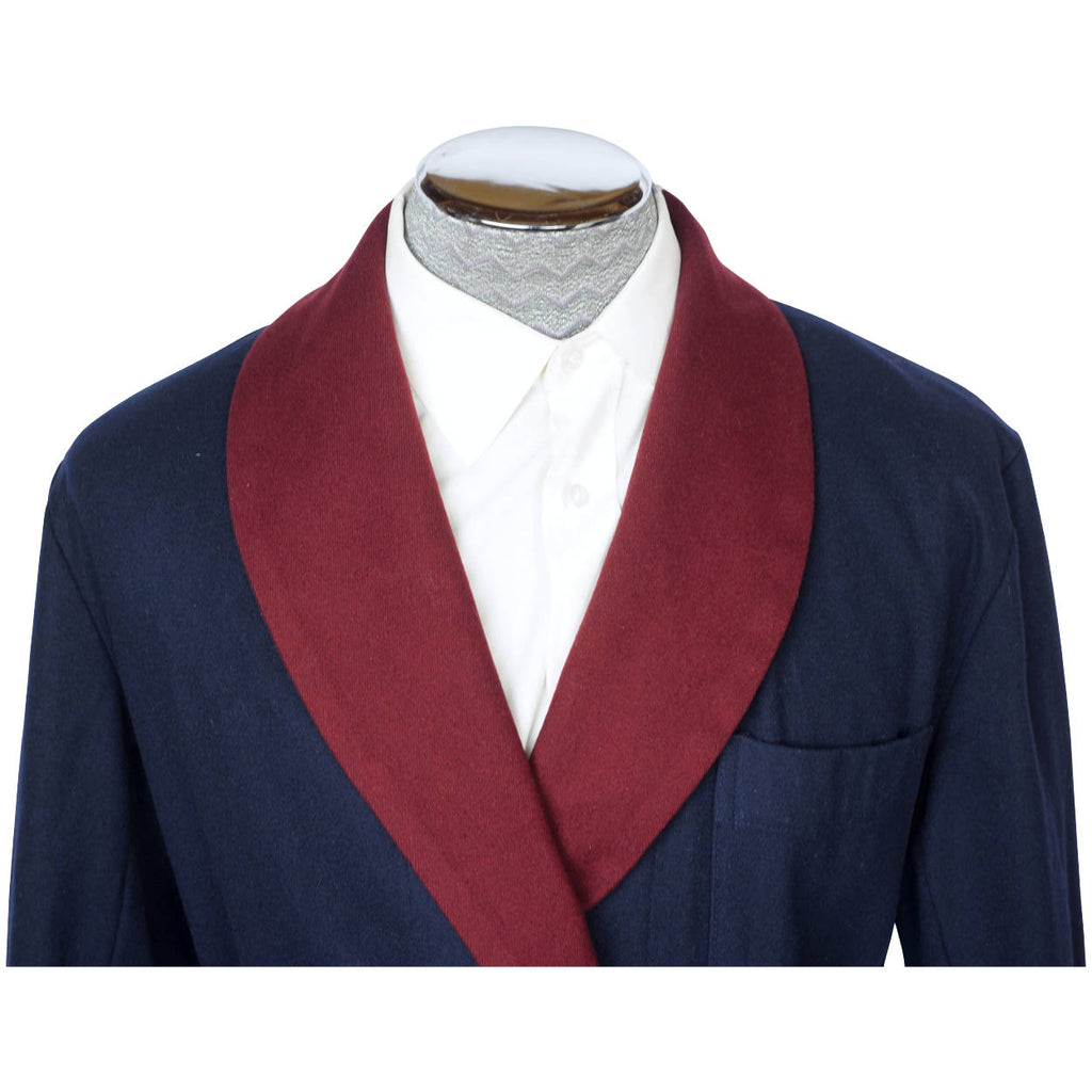 Vintage Mens English Dressing Gown Blue Wool Robe Size L - Poppy's Vintage Clothing