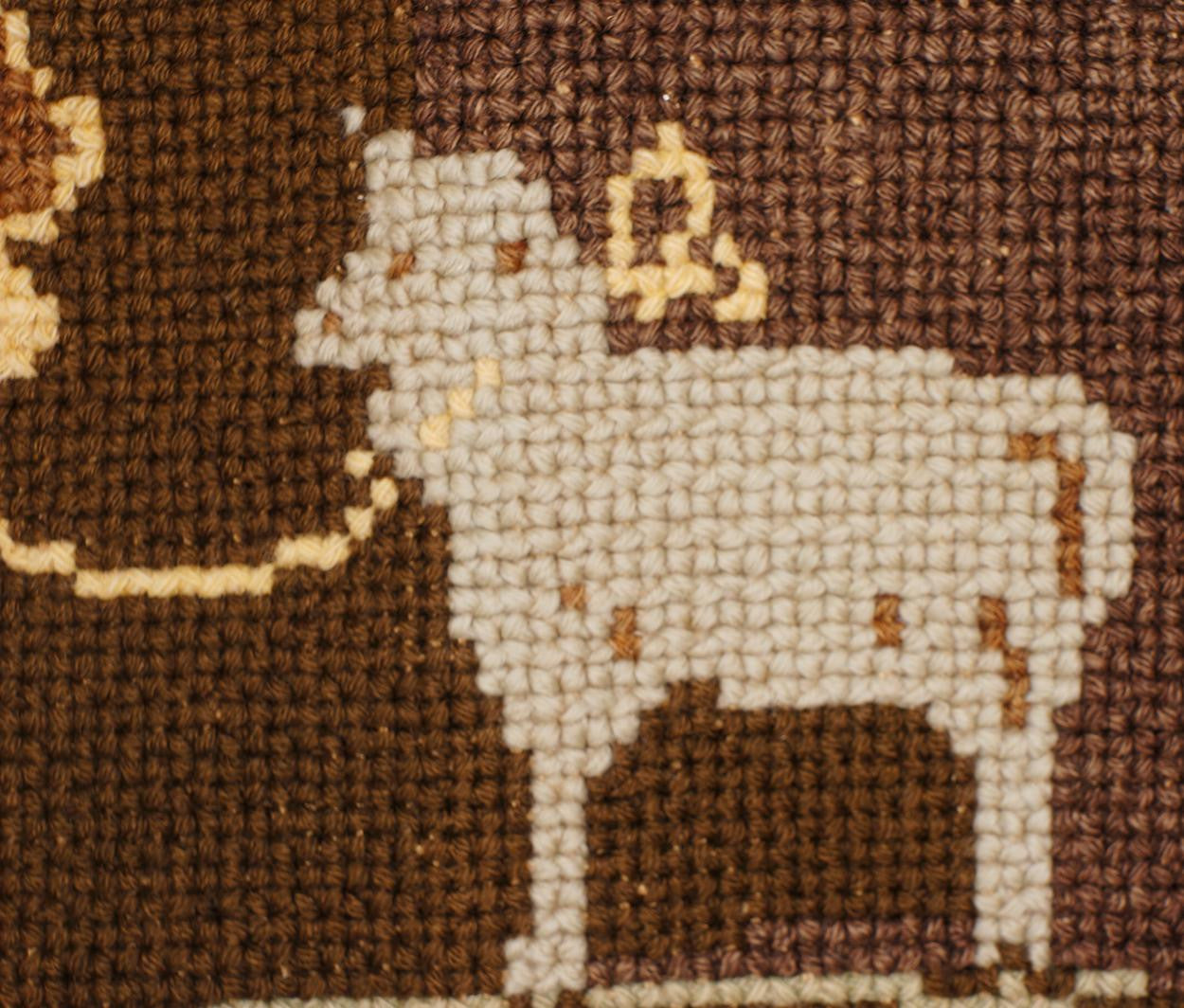 Vintage 1920s Needlepoint Hooked Rug -  Quebec Folk Art - Poppy's Vintage Clothing
