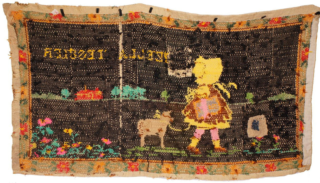 Vintage 1920s Needlepoint Hooked Rug -  Quebec Folk Art - Poppy's Vintage Clothing