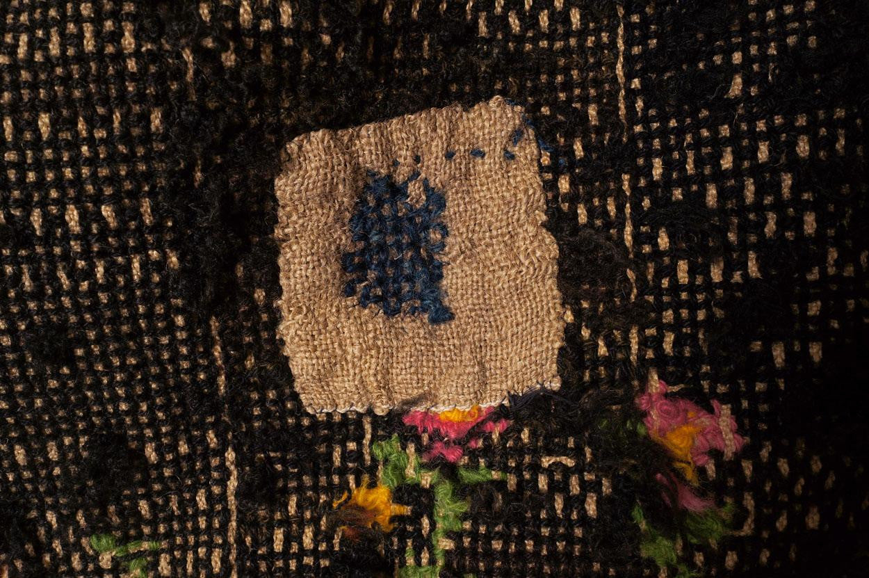 Vintage 1920s Needlepoint Hooked Rug -  Quebec Folk Art - Poppy's Vintage Clothing