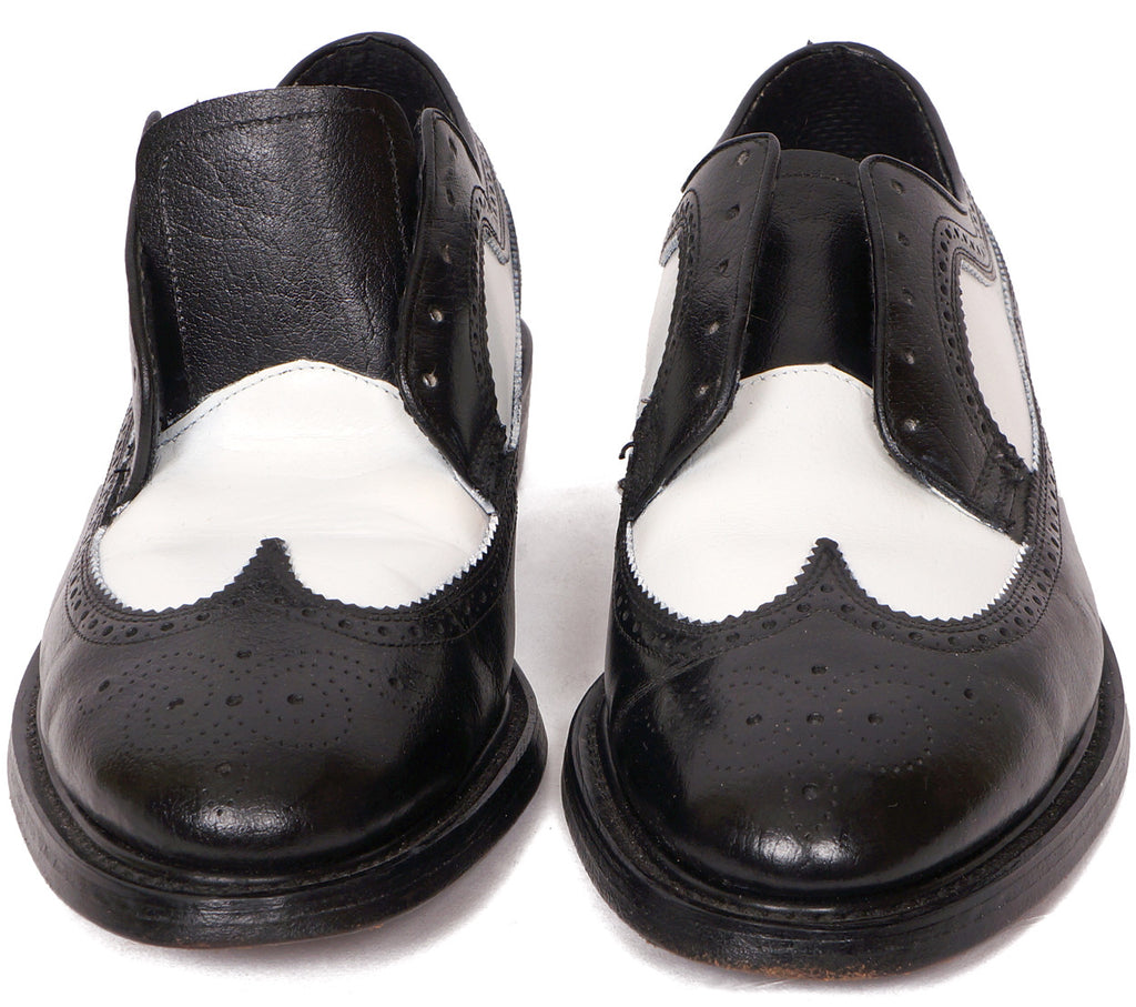 Vintage 80s Mens Wingtip Shoes Black & White Leather Hy-Test Safety - 8.5 - Poppy's Vintage Clothing