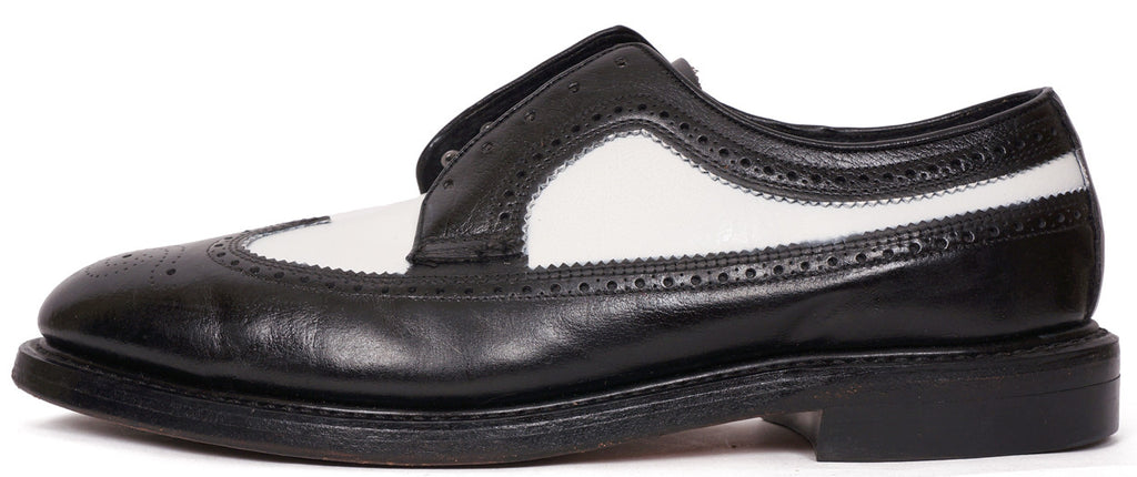 Vintage 80s Mens Wingtip Shoes Black & White Leather Hy-Test Safety - 8.5 - Poppy's Vintage Clothing