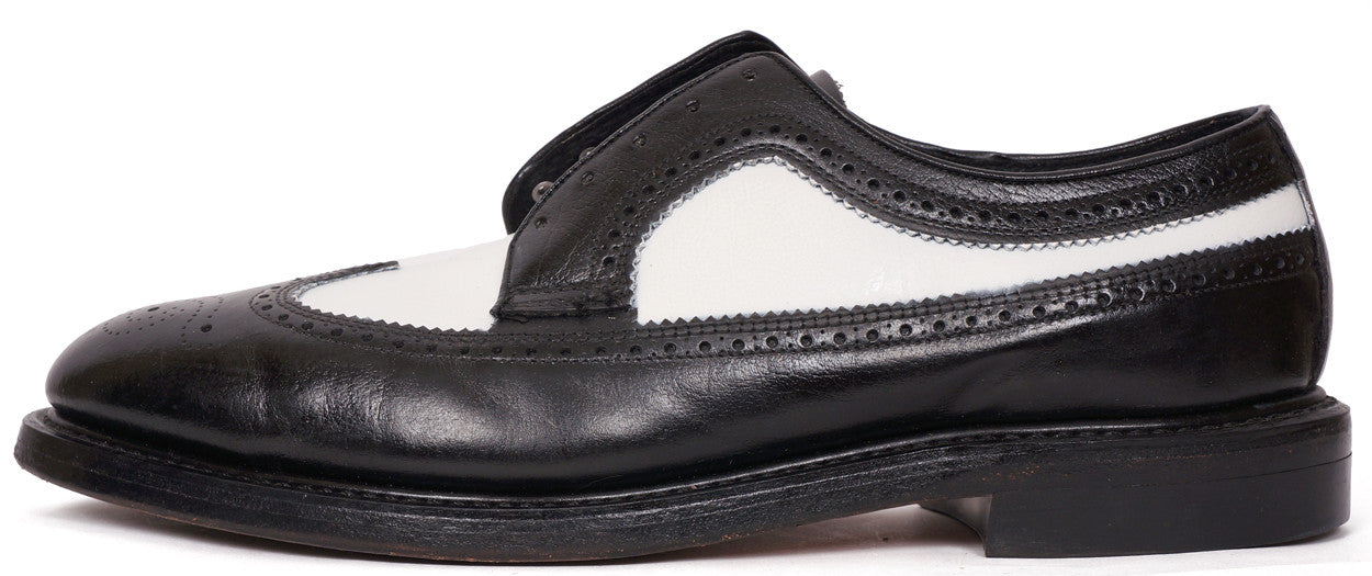 Vintage 80s Mens Wingtip Shoes Black & White Leather Hy-Test Safety - 8.5 - Poppy's Vintage Clothing