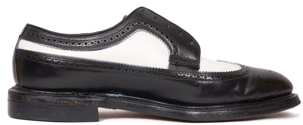 Vintage 80s Mens Wingtip Shoes Black & White Leather Hy-Test Safety - 8.5 - Poppy's Vintage Clothing