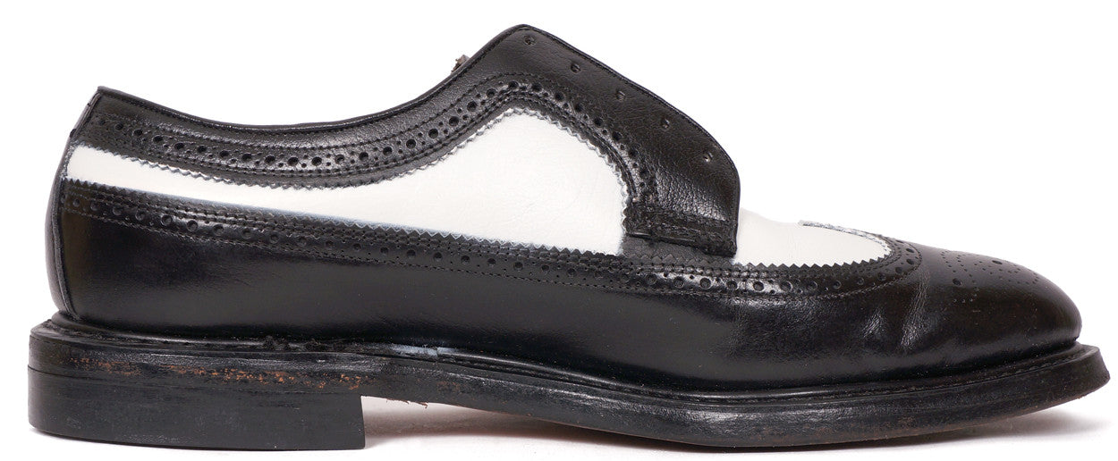 Vintage 80s Mens Wingtip Shoes Black & White Leather Hy-Test Safety - 8.5 - Poppy's Vintage Clothing