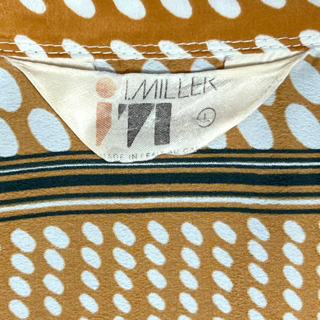 Vintage 1970s Shirt Geometric Optic Pattern Polyester Size L