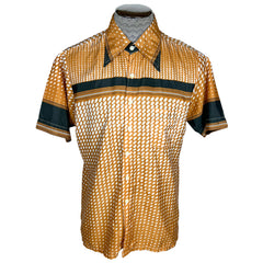Vintage 1970s Shirt Geometric Optic Pattern Polyester Size L