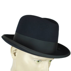 Vintage 1950s Stetson Imperial Homburg Hat Black Fur Felt Fedora Size 7 1/4 - Poppy's Vintage Clothing