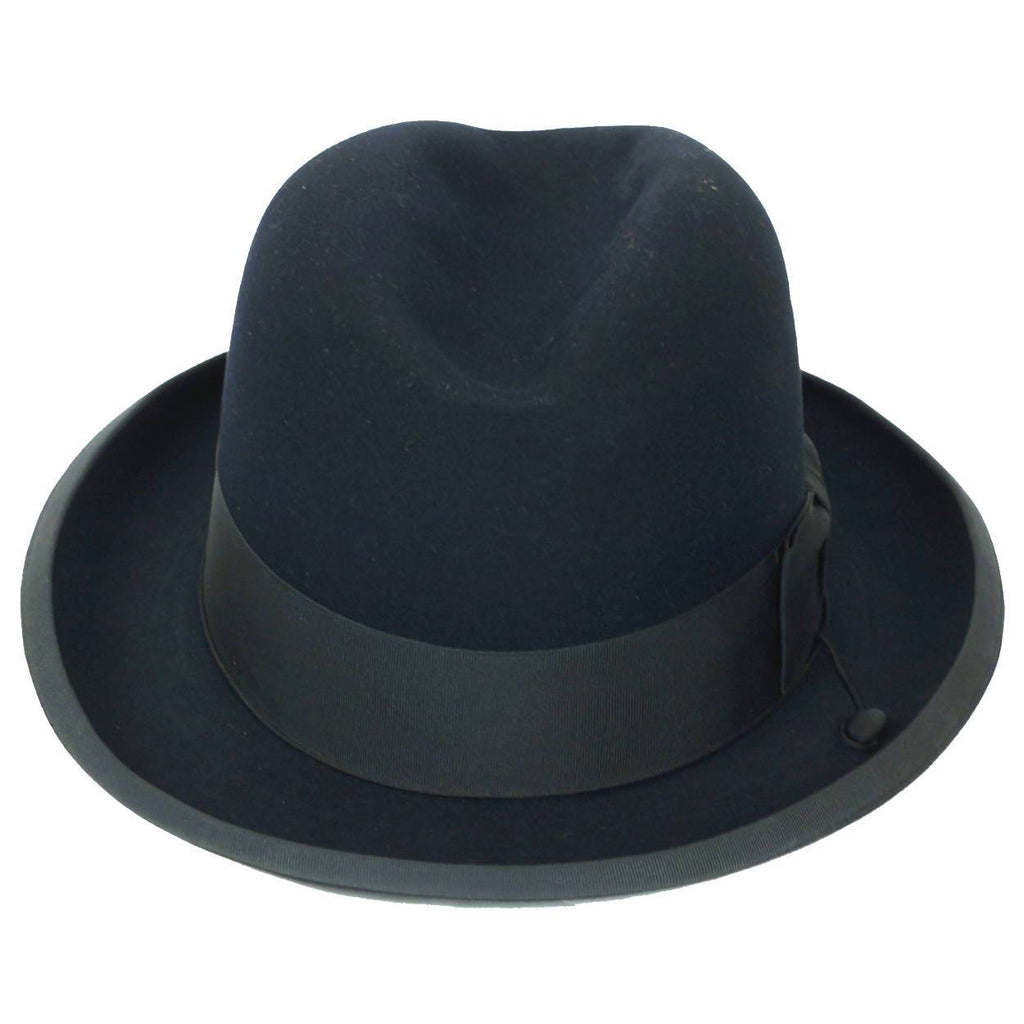 Vintage 1950s Stetson Imperial Homburg Hat Black Fur Felt Fedora Size 7 1/4 - Poppy's Vintage Clothing