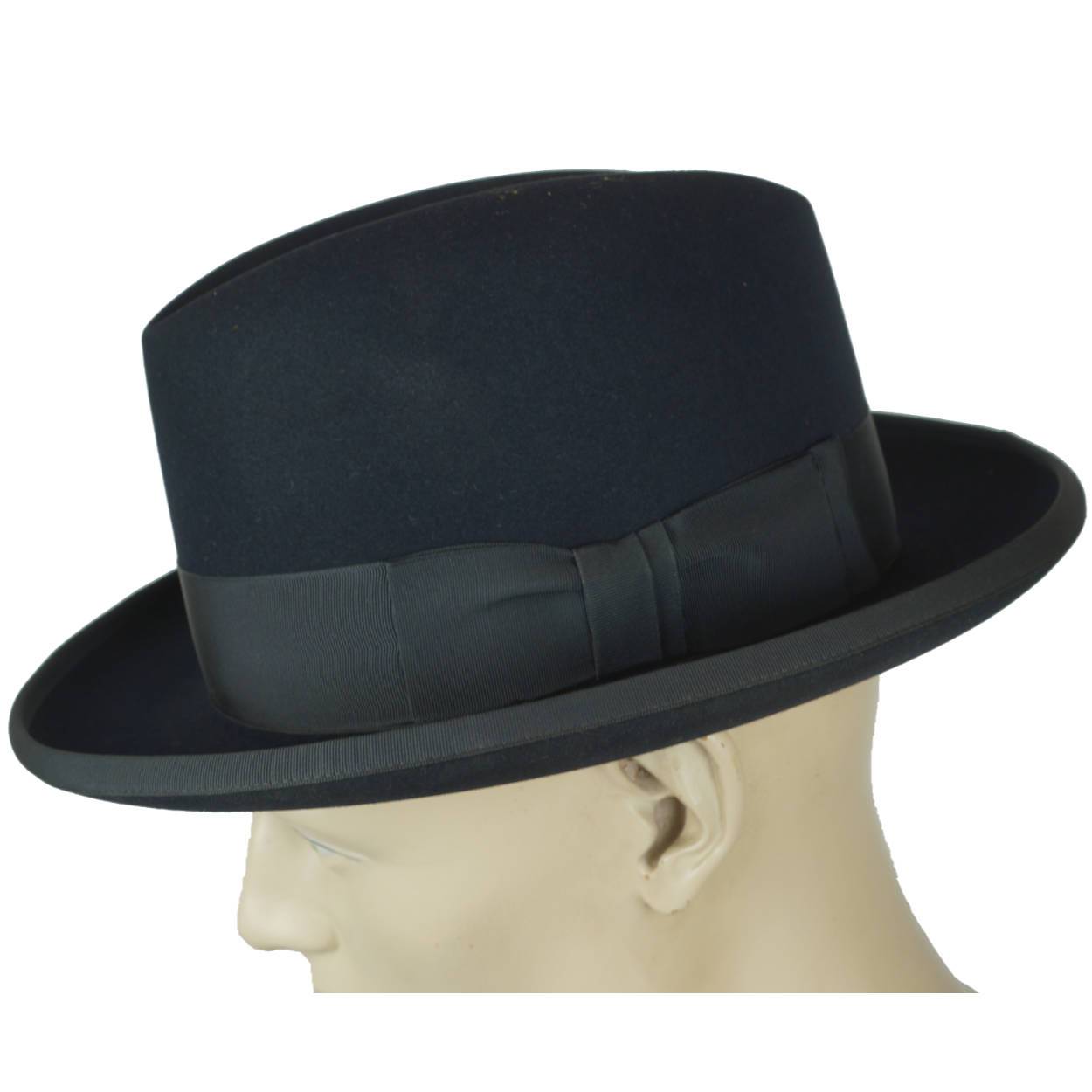 Vintage 1950s Stetson Imperial Homburg Hat Black Fur Felt Fedora