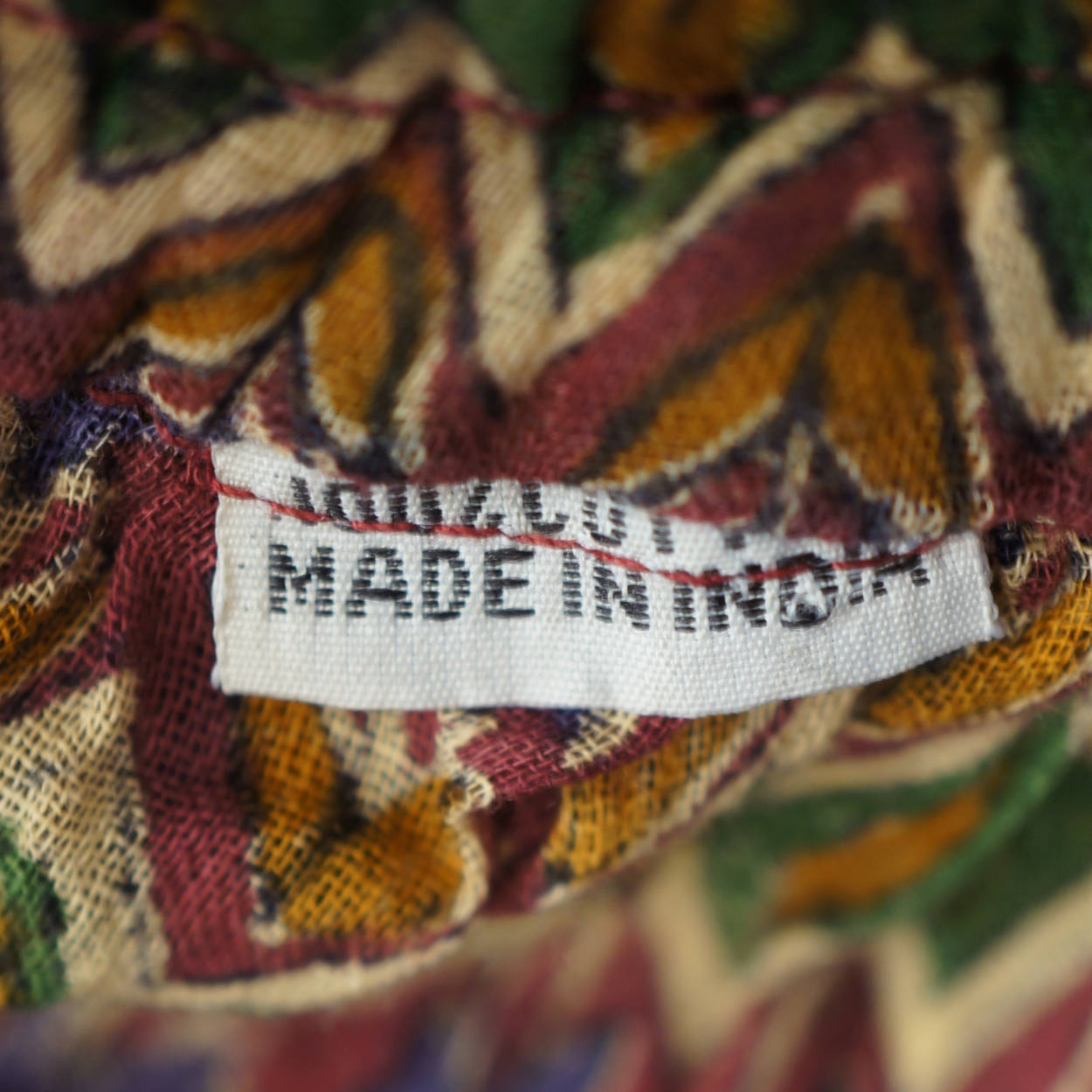 Vintage 1970s Indian Gauze Cotton Skirt w Floral Block Printed Pattern One Size - Poppy's Vintage Clothing