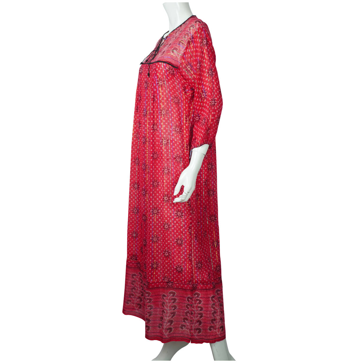 Vintage 1970s Indian Cotton Gauze Dress Pink Red Block Print Metallic – Poppy's Vintage Clothing