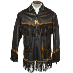 Vintage Fringed Leather Western Jacket Artisan Made Mens M - Poppy's Vintage Clothing