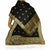 Vintage Indian Black Silk Shawl Woven With Gold Formal Sari Scarf Mundai - Poppy's Vintage Clothing