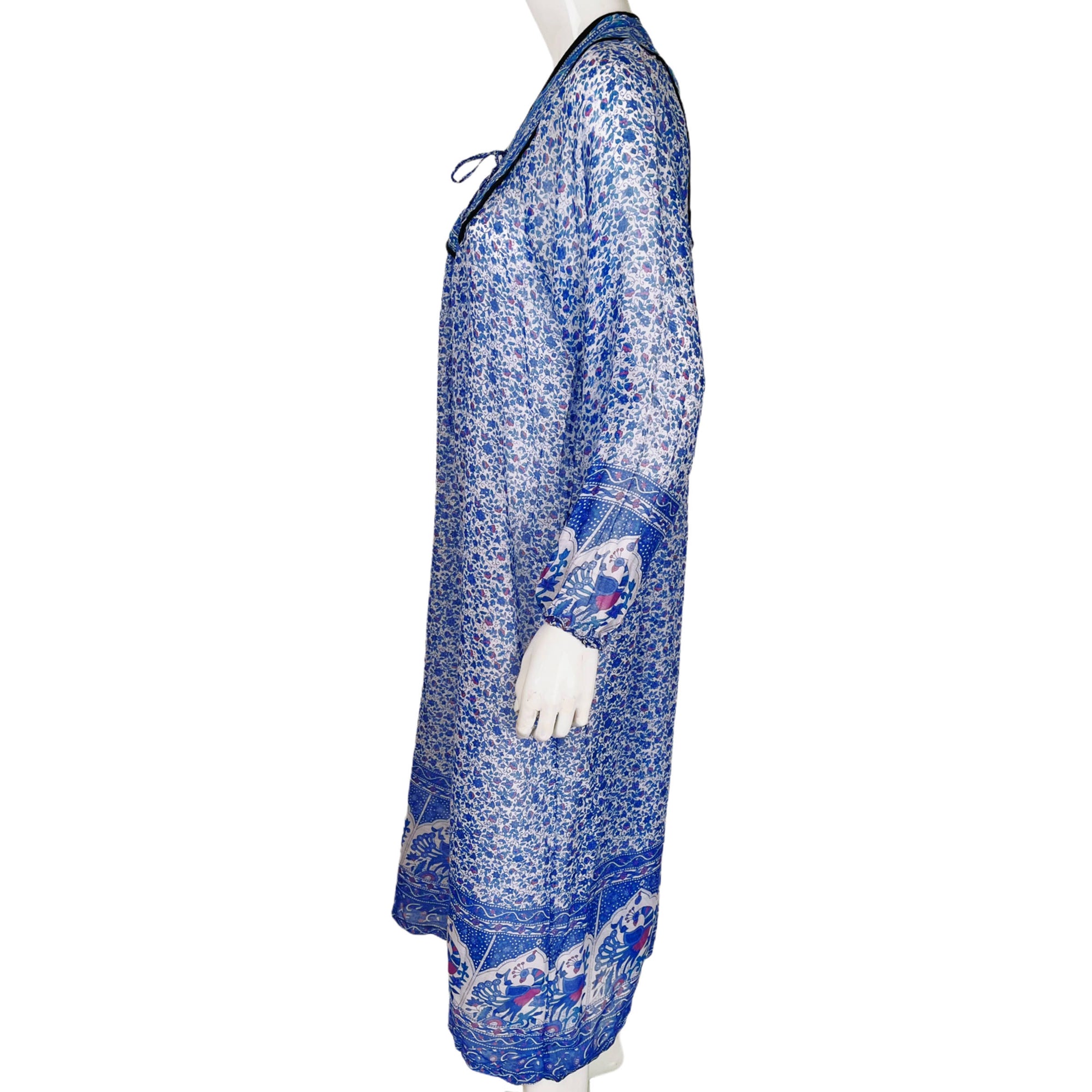 Vintage 1970s Gauzy Indian Cotton Dress Floral Print NOS