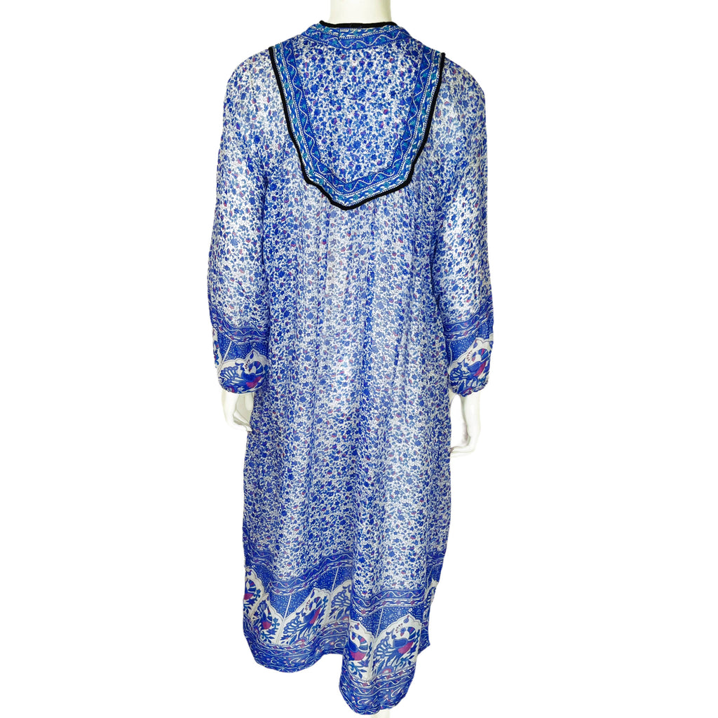 Vintage 1970s Gauzy Indian Cotton Dress Floral Print NOS