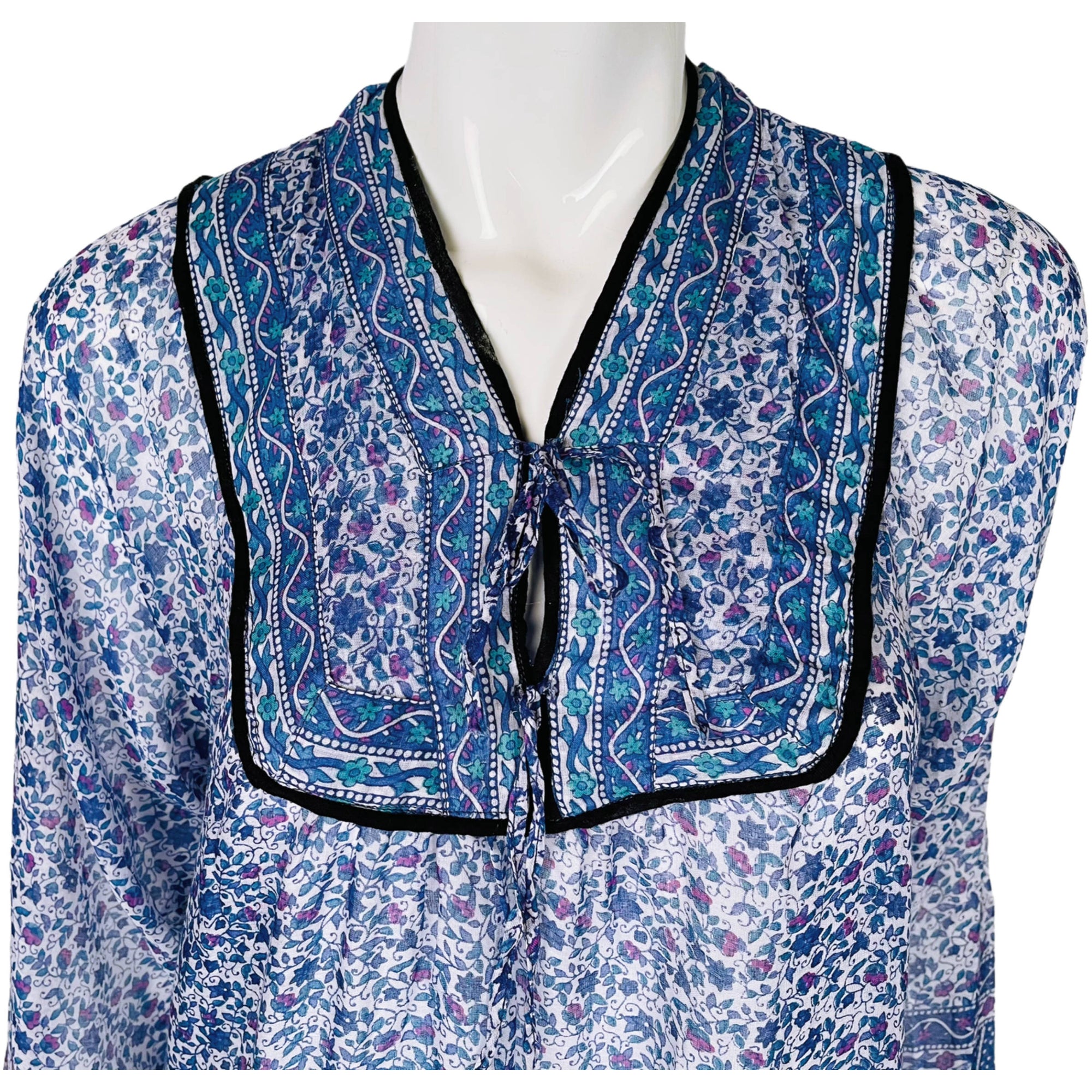 Vintage 1970s Gauzy Indian Cotton Dress Floral Print NOS