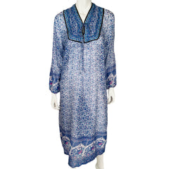 Vintage 1970s Gauzy Indian Cotton Dress Floral Print NOS