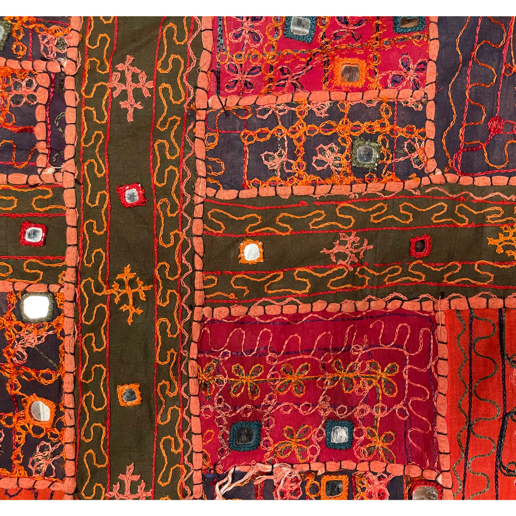 Vintage Indian Banjara Wall Hanging Mirrored Throw Kutch Embroidery