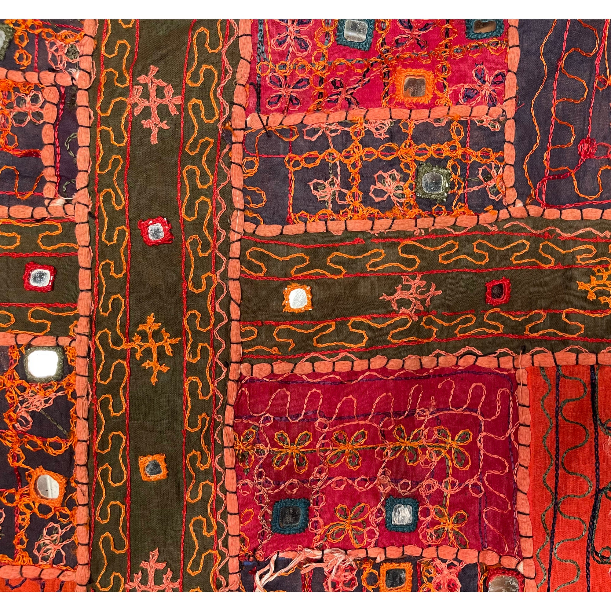 Vintage Indian Banjara Wall Hanging Mirrored Throw Kutch Embroidery