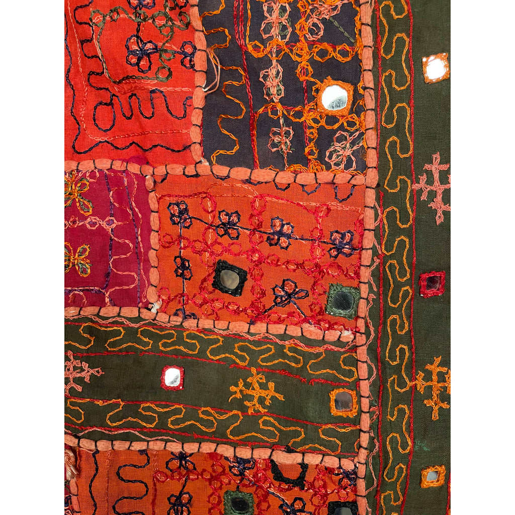 Vintage Indian Banjara Wall Hanging Mirrored Throw Kutch Embroidery