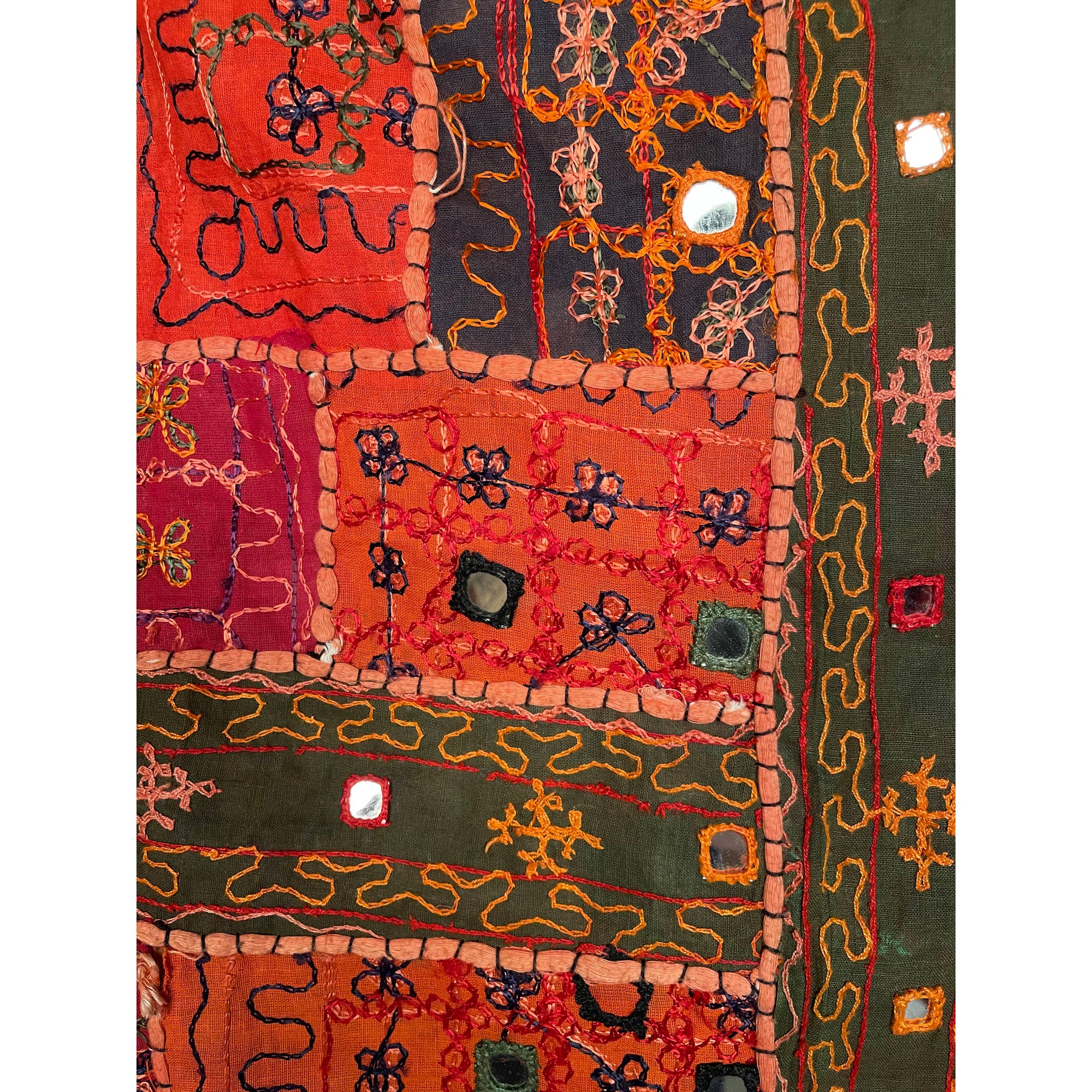 Vintage Indian Banjara Wall Hanging Mirrored Throw Kutch Embroidery