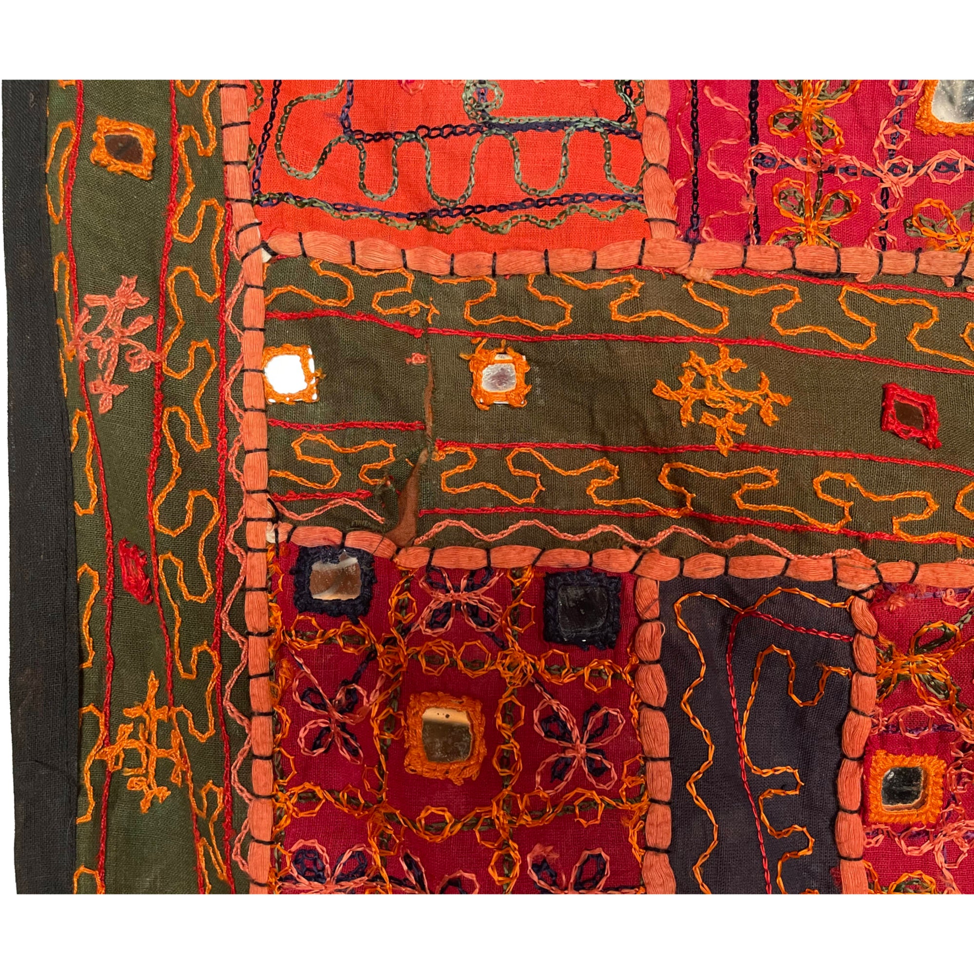 Vintage Indian Banjara Wall Hanging Mirrored Throw Kutch Embroidery